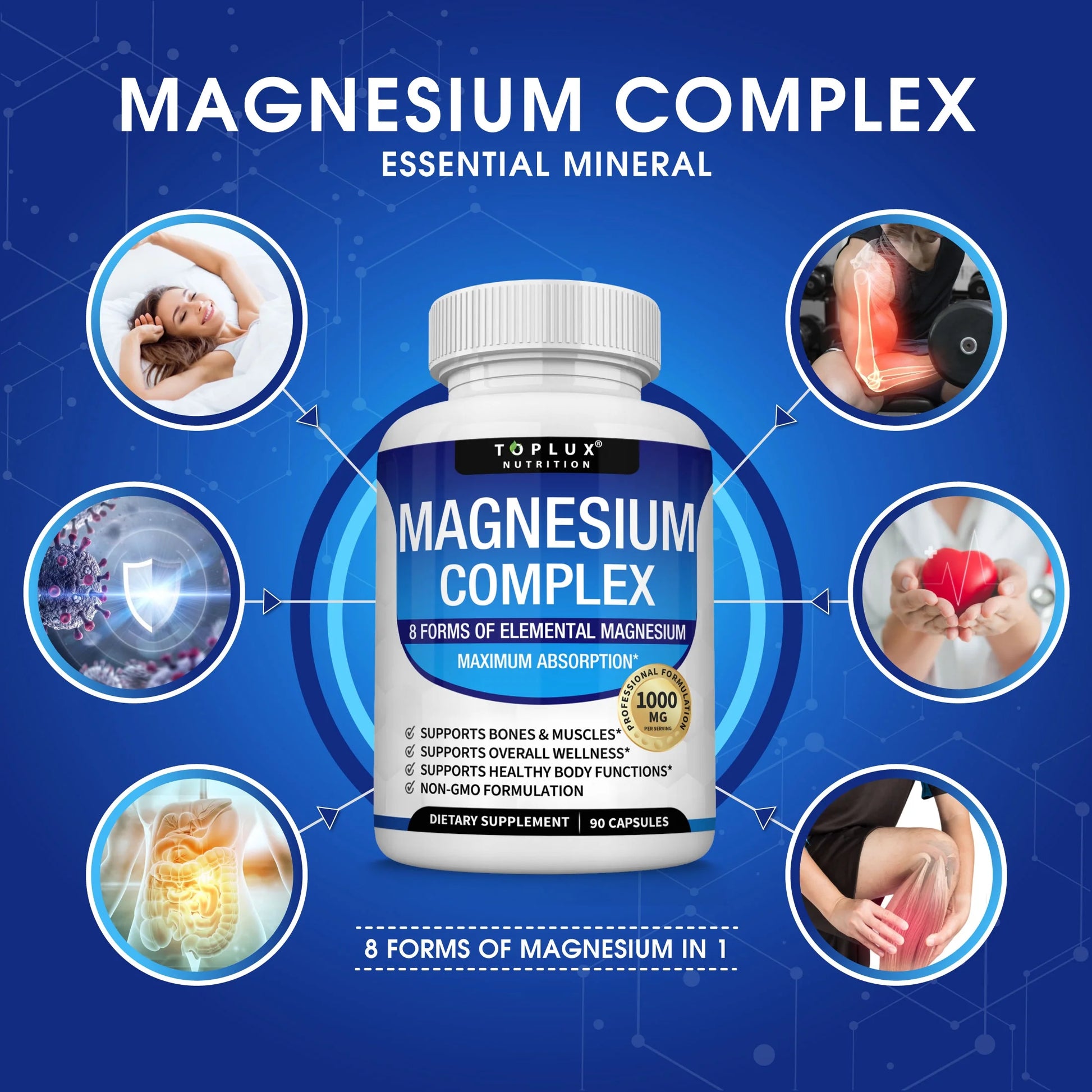 Magnesium Complex 8 Elemental Magnesium Supplement 1000Mg Glycinate, Citrate, Malate, Taurate